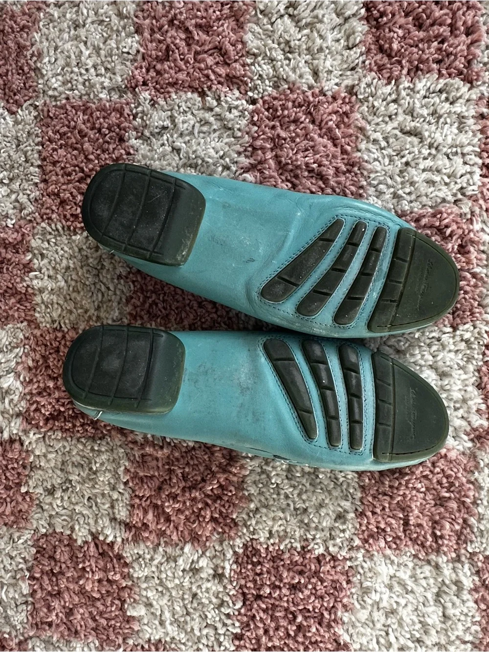 Vintage 2004 Ferragamo Turquoise Women’s Leather Loafers with Silver Bit Detail